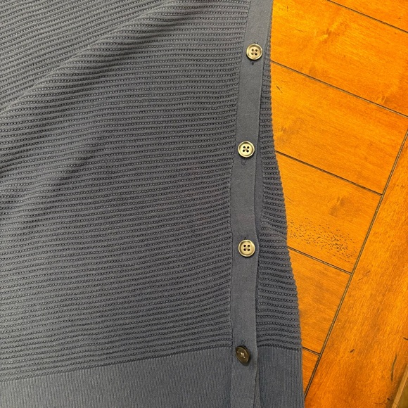 LOFT Sweater Open Knit Pointelle Women Small Blue Side Button Long Sleeve Cozy - Picture 6 of 7